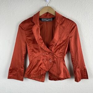 Y2k Last Kiss M Blazer Double Breasted Orange Satin Peplum Preppy Tailored Vtg